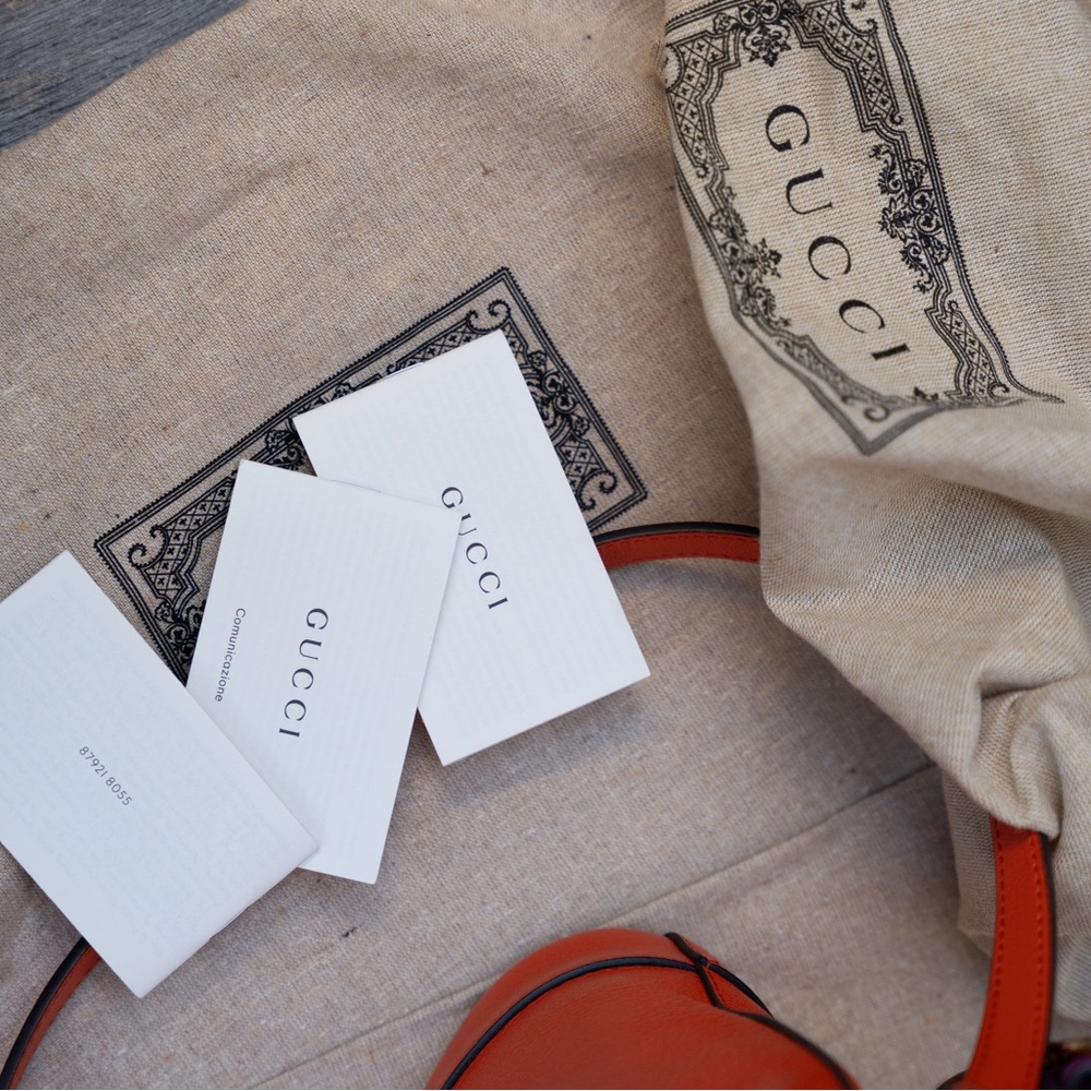 SOLD LIVE! Gucci Diana Orange Bucket Bag with Bamboo Handle & Crossbody - NWT - Picture 6 of 13